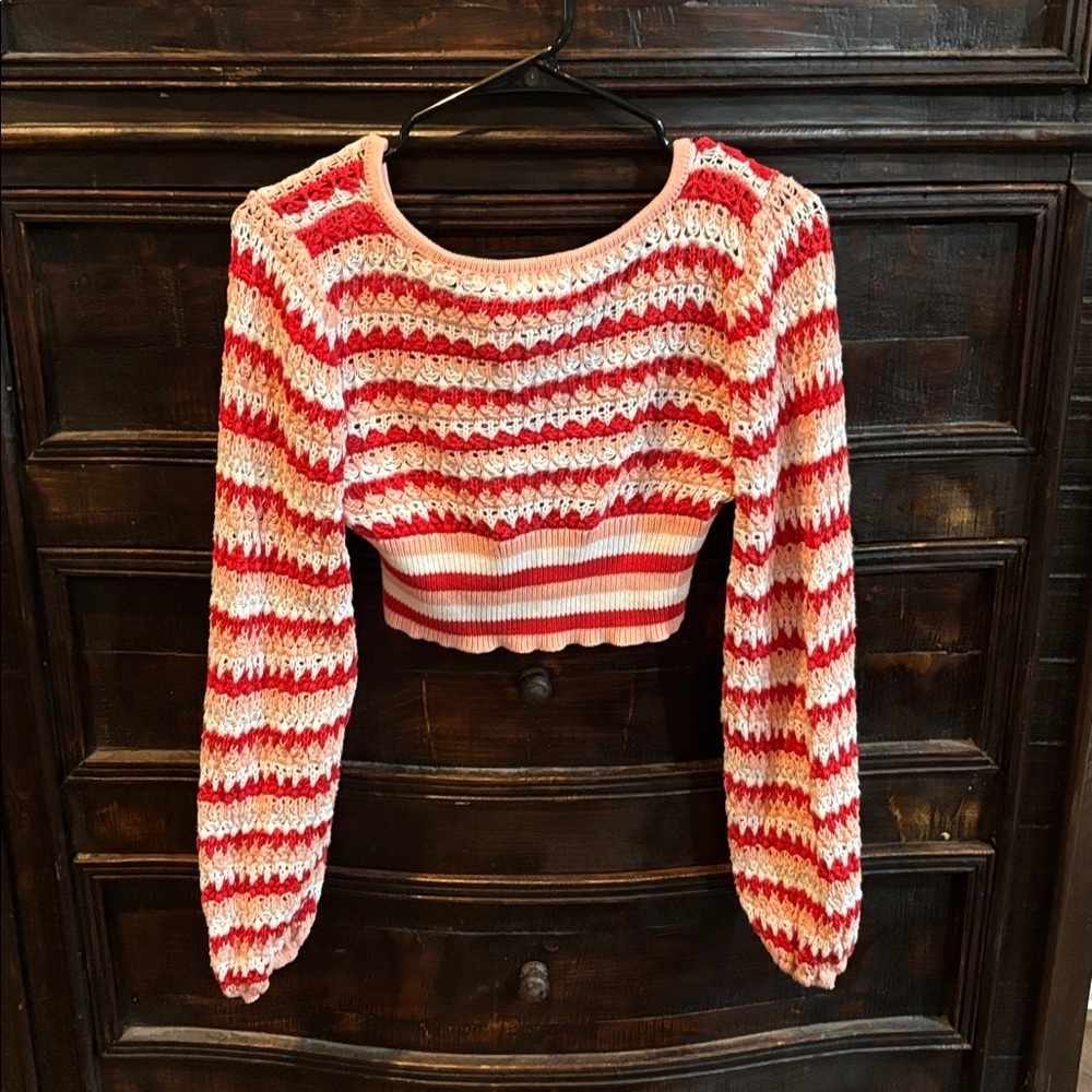 Altard State Size XS Womens Sweater Cropped Fully Crochet Balloon Sleeve Top - Picture 2 of 2